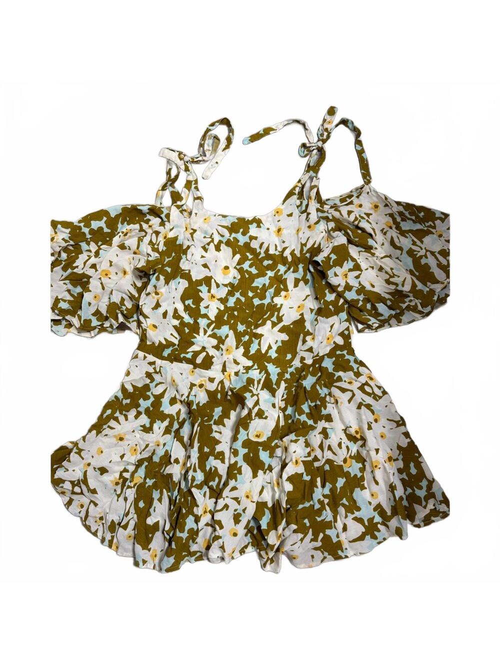 {SOLD} Free People FP One Green Floral “Lucina” Cold Shoulder Boho Mini Dress S - Picture 5 of 9